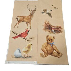 Vintage Wildlife Teddy Bear Illustration Wate Color Paintings Miniature Set of 6